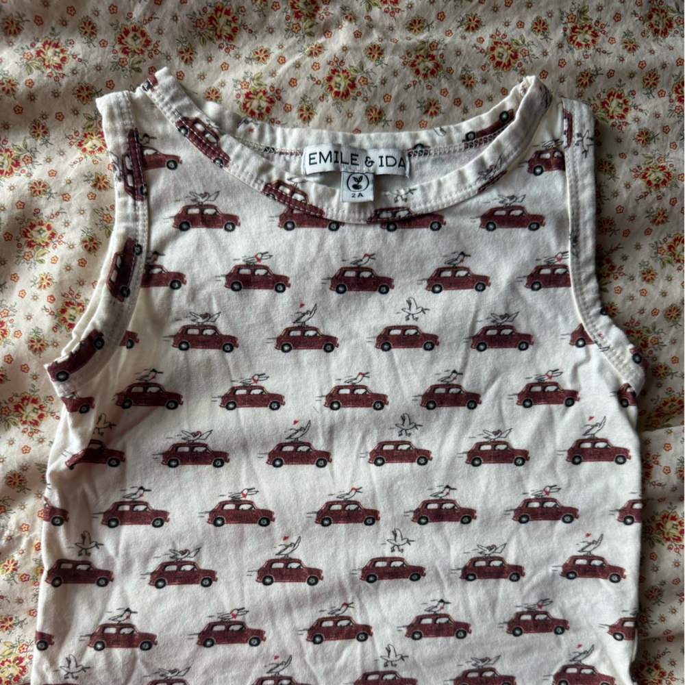 Emile et Ida Cream and Brown Car Print Top